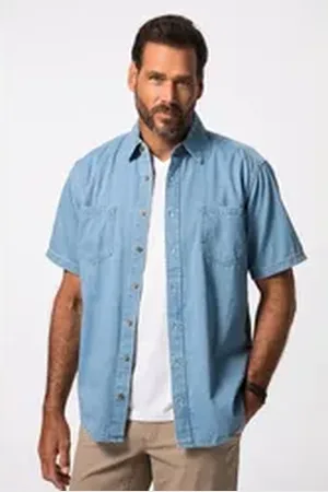 JP 1880 Kurzarmhemd Denimhemd Denim Halbarm Modern Fit Passform blau 3XT