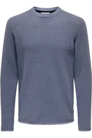 Only & Sons Strickpullover Pullover Rundhals Langarm Sweater ONSNIGUEL REG 12 STRIPE CREW KNIT blau|schwarz XL
