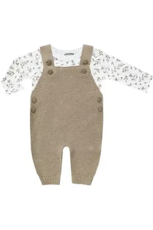 Jacky Strampler Strick Strampler Latzhosen + Langarmshirt Set (Kleidung Set, 2-tlg., 2er Set) Feinstrick Set + Shirt für Neugeborene beige 74