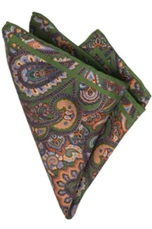 BGents Einstecktuch Handrolliertes Einstecktuch aus Seiden-Twill mit Paisley-Muster, Besondere Farbbrillanz grün