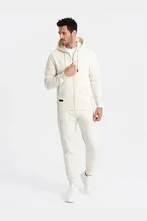Ombre Clothing Sweatanzug Sweatshirt-Set mit Sweatshirt mit Reißverschluss und Jogginghose weiß XXL