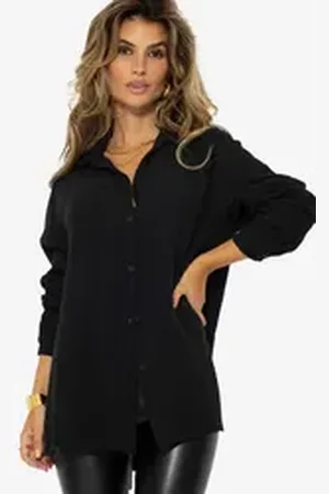 SASSYCLASSY Langarmbluse Klassische Musselin Bluse Damen Langarm Bluse aus Musselinstoff - Made in Italy - Schwarz Offwhite schwarz XL