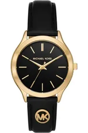 Michael Kors Quarzuhr SLIM RUNWAY MK7482, Armbanduhr, Damenuhr, Lederarmband, analog schwarz
