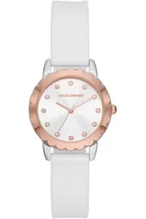 Skechers Quarzuhr ANAHEIM SR6235, Armbanduhr, Damenuhr, Silikonarmband, analog, Glassteine weiß