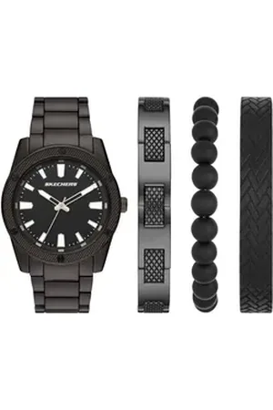 Skechers Quarzuhr KNURLING BRACELET SET SR9078, (Set, 4-tlg., mit 3 Schmuckarmbändern), Armbanduhr, Herrenuhr, Ideal auch als Geschenk, analog, Leuchtindizes grau