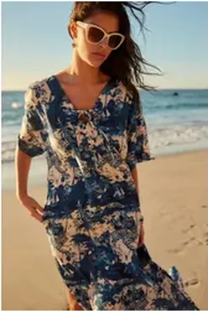 Next Maxikleid Sommerliches Kaftan-Maxikleid, Petite (1-tlg) blau XL (Kurzgröße)
