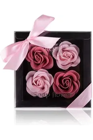 accentra Badezusatz Baderosen Geschenkbox mit 4 x 4g » Badekonfetti, 4-tlg., Seifenrosen in dunkler Geschenkverpackung mit Schleife, Rosen Duft rosa