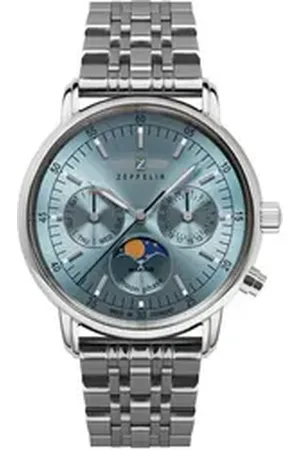Zeppelin Multifunktionsuhr LZ 14 Marine Moonphase 8637M-3, Quarzuhr, Damen, Datum, Mondphase, Edelstahlarmband, Made in Germany silberfarben