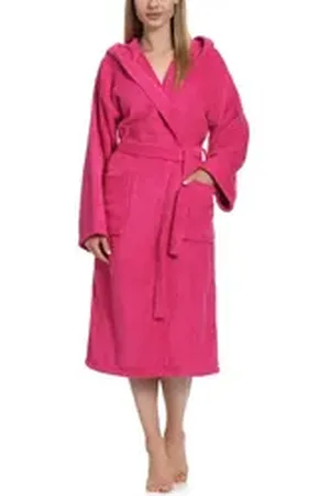 Ladeheid Bademantel Damen Frottee Bademantel aus 100% Baumwolle LA40-193, Langform, Baumwolle, Kapuze rosa XL