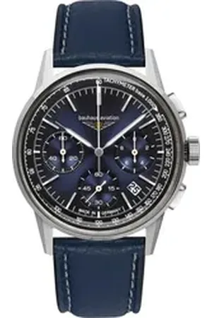 Bauhaus Chronograph G38 2376-3, Quarzuhr, Armbanduhr, Herrenuhr, Made in Germany, Lederarmband, analog blau