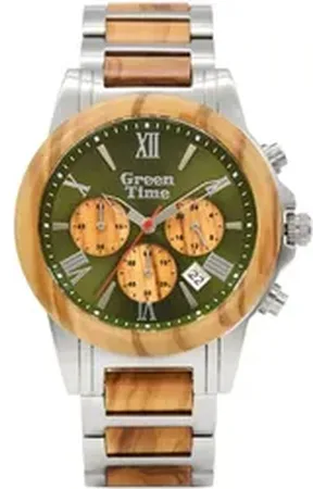 Green Time Chronograph ZW163A, Armbanduhr, Quarzuhr, Herrenuhr, Holzuhr, Datum grün