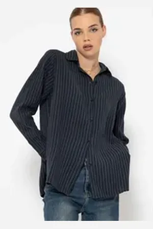 SASSYCLASSY Langarmbluse Klassische Musselin Bluse Damen Langarm Bluse aus Musselinstoff - Made in Italy - Schwarz Offwhite schwarz M