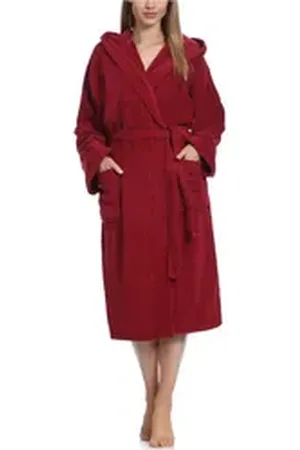Ladeheid Bademantel Damen Frottee Bademantel aus 100% Baumwolle LA40-193, Langform, Baumwolle, Kapuze rot XXL