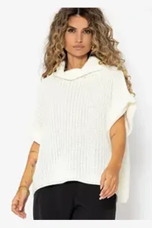 SASSYCLASSY Pullunder Oversize Pullunder Damen mit Turtleneck Elegant weiß S/M