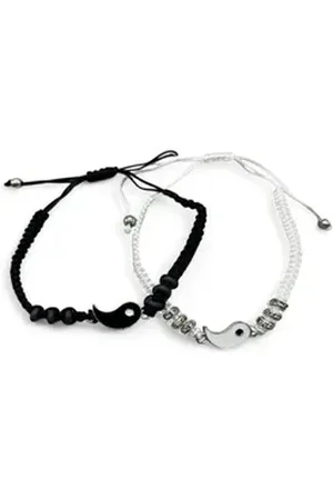 Eyecatcher Armkette Yin + Yang Stoff Zirkonia Freundschaftschaftsarmband (Set) schwarz