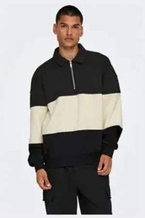 Only & Sons Strickpullover Pullover Sweatshirt Polokragen Locker geschnitten ONSBYRON VTG LS ZIP POLO schwarz XXL