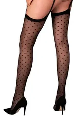 LivCo Corsetti Strapsstrümpfe Straps-Strümpfe mit Punkten transparent - schwarz (1-Paar) Nylonstrümpfe schwarz S