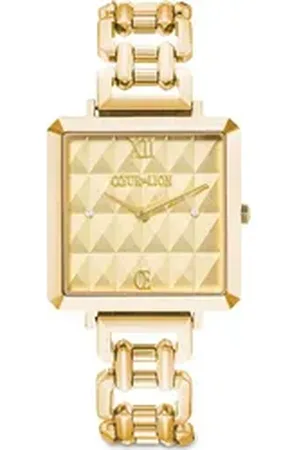 COEUR DE LION Quarzuhr Iconic Cube Spikes Statement 7662/74-1616, Armbanduhr, Damenuhr, Edelstahlarmband, analog goldfarben