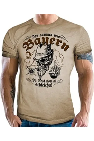 LOBO NEGRO Trachtenshirt für Bayern Fans im washed vintage retro used Look: Des samma mia... beige L