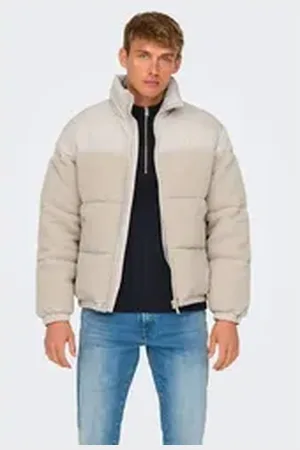 Only & Sons Winterjacke Steppjacke Hochgeschlossen Reißverschluss ONSELI SHERPA MIX PUFFER JACKET OTW beige XL