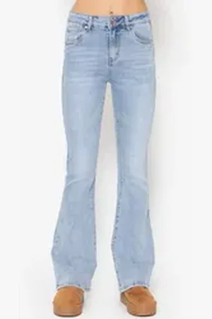 SASSYCLASSY 5-Pocket-Jeans Flared Jeans Damen mit heller Waschung blau 44