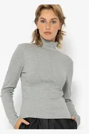 SASSYCLASSY Langarmshirt Rollkragen Langarmshirt Damen mit Biese Shirt Langarm aus weichem Viskose Jersey Schwarz Grau Beige grau XS