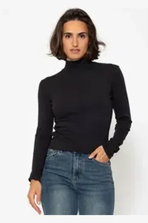 SASSYCLASSY Langarmshirt Rollkragen Langarmshirt Damen mit Biese Shirt Langarm aus weichem Viskose Jersey Schwarz Grau Beige schwarz L