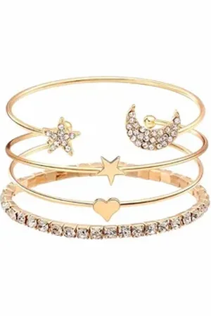 Shining Diva Armband Layered Multi Strand Crystal Bracelet, Gold Plated, (Modischer Kunstschmuck, Für Frauen & Mädchen, Geeignet für alle Anlässe), Langlebiges Finish