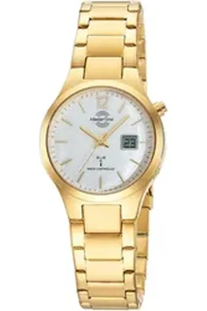 Master Time Funkuhr MTLA-10916-71M, Quarzuhr, Armbanduhr, Damenuhr, Edelstahlarmband, analog, digital goldfarben
