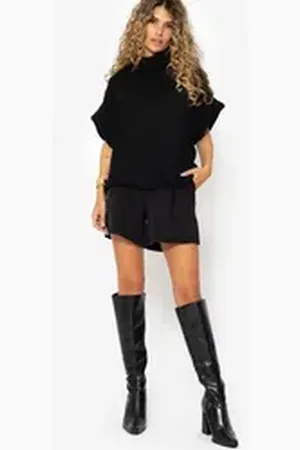 SASSYCLASSY Pullunder Oversize Pullunder Damen mit Turtleneck Elegant schwarz L/XL