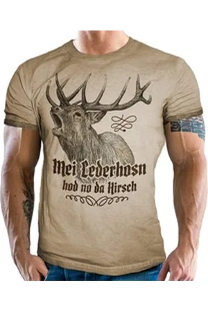 LOBO NEGRO Trachtenshirt für Bayern Fans - im washed vintage retro used Look: Mei Lederhosn beige L