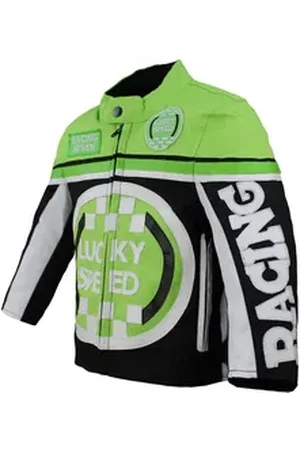 ALPHA Bikerjacke - Kinder Lucky Speed Racing-/Freizeit – Kinderjacke in Grün Atmungsaktiv & Wasserabweisend & Ideales Geschenk für Ihr Kind 3XS/92-98