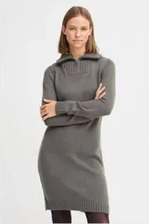 Oxmo Midikleid OXCARRYOLA modernes Strickkleid grau XL