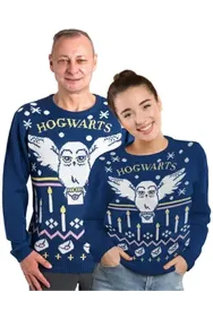 Harry Potter United Labels® Strickpullover Winterpullover Hedwig Eule Winter Pullover Ugly Sweater blau XXXL