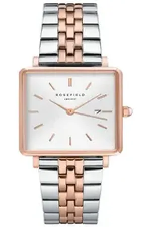 ROSEFIELD Quarzuhr Damenuhr The Boxy White Sunray Silver Rosegold Duo goldfarben