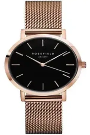 ROSEFIELD Quarzuhr Damenuhr Tribeca Schwarz Mesh Rosegold 33mm TBR-T59 goldfarben