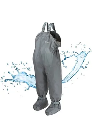 BMS Regen- und Matschlatzhose BabyBuddy - wasserdichte Krabbelhose mit integrierten Füsslingen integrierte Füsslinge grau