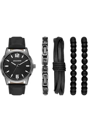 Skechers Quarzuhr SR9043, (Set, 5-tlg., mit 4 Schmuckarmbändern), Armbanduhr, Herrenuhr, Ideal auch als Geschenk, analog, Leuchtindizes schwarz