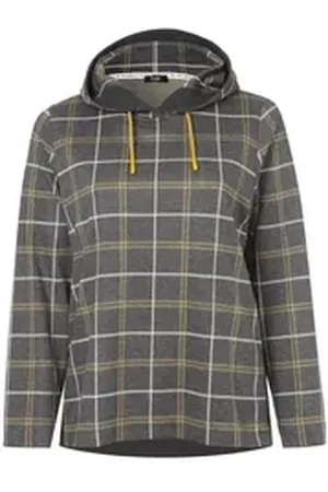 Frapp Sweatshirt Modisches Kapuzensweatshirt mit kariertem Allover-Muster (1-tlg) figurumspielende Passform grau 44
