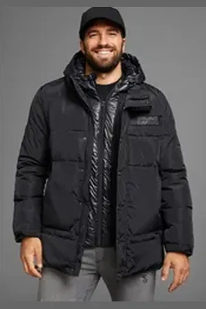 Bruno Banani Winterjacke wärmendes Material, hochschließender Kragen, verstellbare Kapuze schwarz XXL