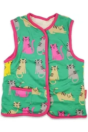 Toby Tiger Cordweste Weste zum Wenden mit Kätzchen Print grün 86