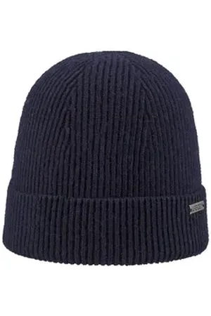 ARECO Strickmütze warm in Rippstrick aus Viskose-Woll-Kaschmir-Mix blau