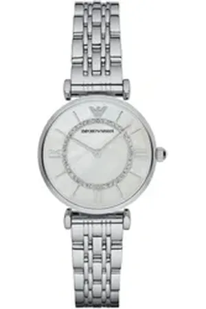 Emporio Armani Quarzuhr, Armbanduhr, Damenuhr, Perlmutt-Zifferblatt, Edelstahlarmband silberfarben