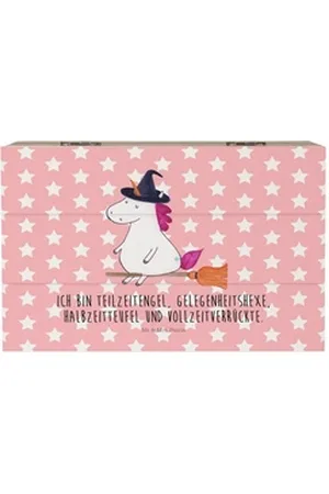 Mr. & Mrs. Panda Dekokiste Einhorn Hexe - Rot Pastell - Geschenk, Freundin, Kiste, Frau, Erinner (1 St) rot Ø 0 cm x 19 cm x 10 cm