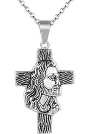 Karisma Kette mit Anhänger Männer Edelstahl Collier Anhänger Halskette -, Kreuz Jesus XL - CSP1003 - Silber