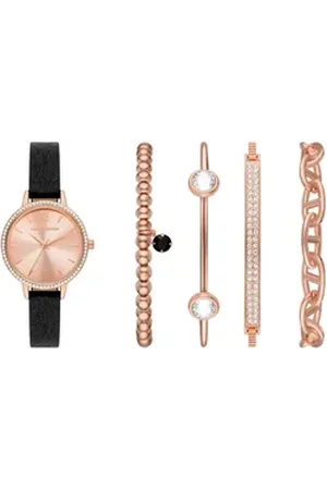 Skechers Quarzuhr ELEVATED GLITZ SET SR9070, (Set, 5-tlg., mit 4 Schmuckarmbändern), Armbanduhr, Damenuhr, Ideal auch als Geschenk, analog, Glassteine schwarz