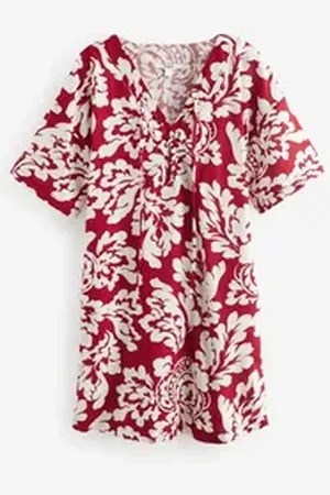Next Sommerkleid Oversized Fit Kaftan mit Leinen, Kurzgröße (1-tlg) rot XS (Kurzgröße)