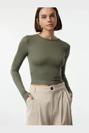 Trendyol Langarmshirt (1-tlg) Plain/ohne Details grün M