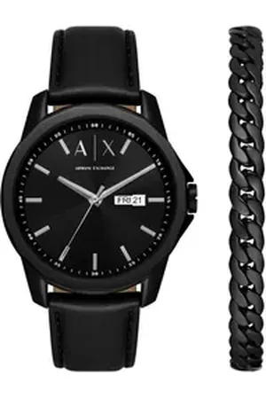 Giorgio Armani ARMANI EXCHANGE Quarzuhr AX7147SET, (Set, 2-tlg., mit Schmuckarmband), Armbanduhr, Herrenuhr, ideal auch als Geschenk, Datum, Lederarmband schwarz