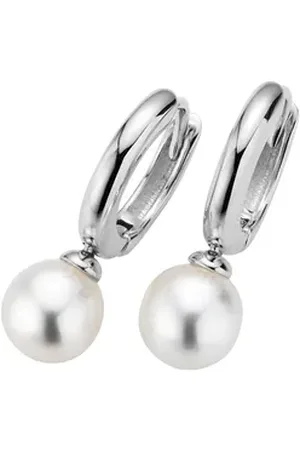 ADRIANA Paar Creolen Schmuck Geschenk Silber 925 Ohrringe Genua, G7-94, Made in Germany - mit Süßwasserzuchtperle silberfarben|weiß